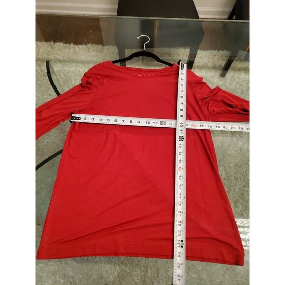 Chico's Women Red Solid Rayon Round Neck Long Casual Sleeve Top Shirt Size Large - Picture 7 of 9